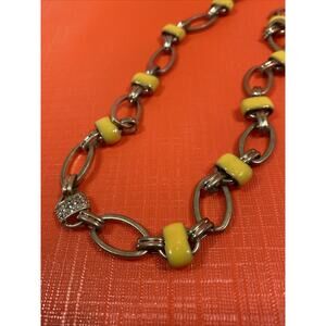 Coldwater Creek Long Gold Tone Chain Link Necklace Yellow Enamel Rhinestone